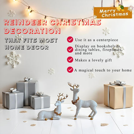 2PCS Reindeer Christmas Decoration | Small Deer Figurines for Table & Mantle