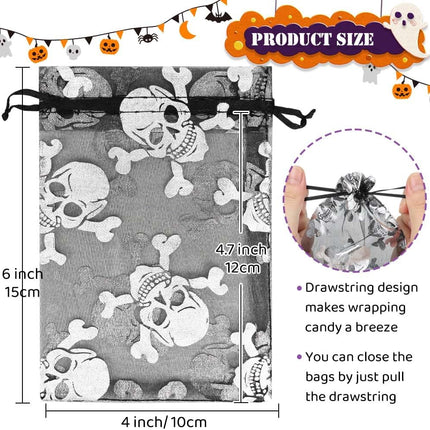 100PCS 4x6in Halloween Organza Goodie Bags, Drawstring Candy & Party Favor Pouches