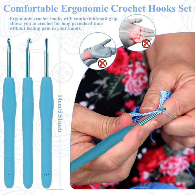 Coopay Ergonomic Crochet Hooks Set, 9 Sizes 2mm-6mm Soft Grip Metal Crochet Needles