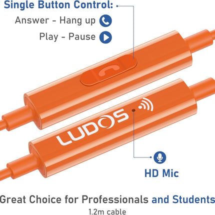 Wired In-Ear Earbuds with Microphone 3.5mm Jack 5-Year Warranty Orange