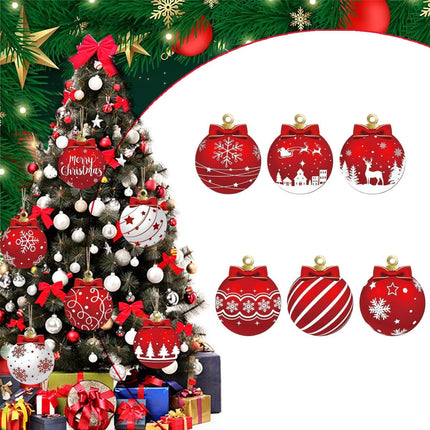 12-Piece Red and White Hanging Wooden Christmas Ball Ornaments – Winter Tree Decorations