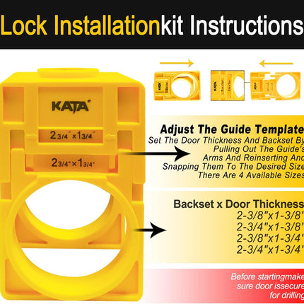 Door Lock Installation Kit – 1-3/8" to 1-3/4" with Guide Template & Carbon Steel Hole Saw