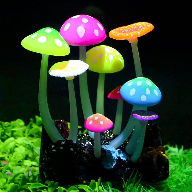 Glowing Artificial Mushroom Aquarium Plant Silicone Fish Tank Decoration 4.3 Inch