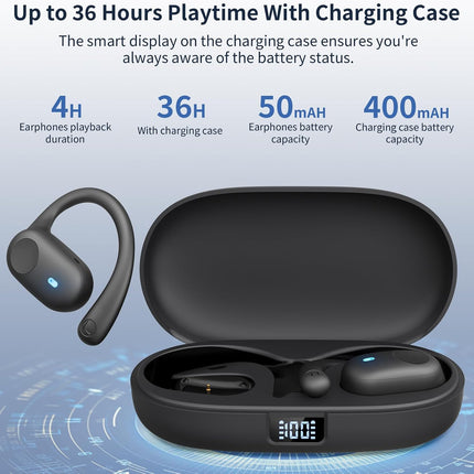 Bluetooth Open Ear Headphones – IP54 Waterproof, 36H Playtime for Sports & Workout