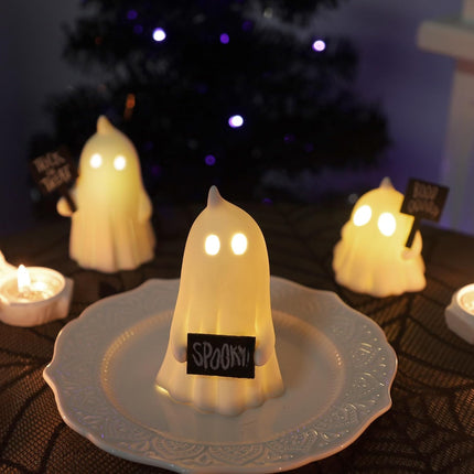 3-Piece Lighted Halloween Ghost Decor, Cute Tabletop Decorations for Home Indoor