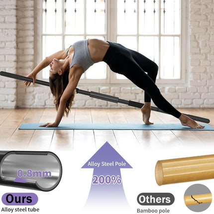 58" Yoga Stick Alloy Steel Adjustable Stretching Exercise Stick Non-Slip Grip