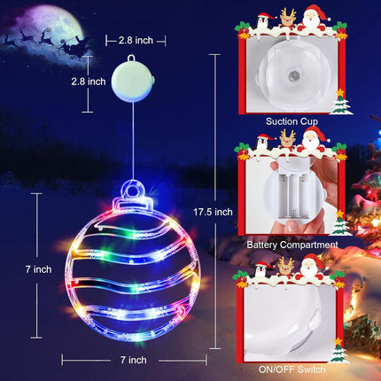 3-Pack Multicolor Christmas Window Lights LED Balls, Holly Berry & Candy Cane with Suction Cups