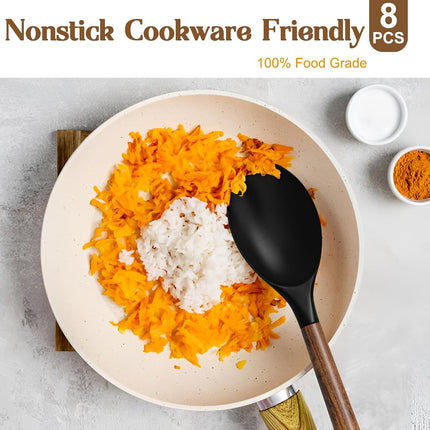 8-Piece Silicone Cooking Utensil Set, Acacia Wood Handles, Nonstick Kitchen Tools