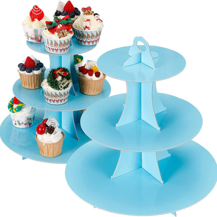 2Pcs 3 Tier Cupcake Stand Cardboard Dessert Display Tower Baby Blue Party