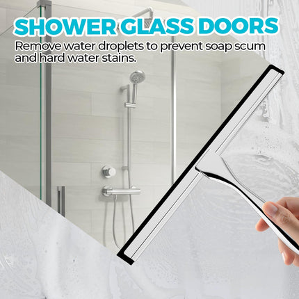 2PCS Bathroom Shower Squeegee with Stainless Steel Handle for Glass Doors