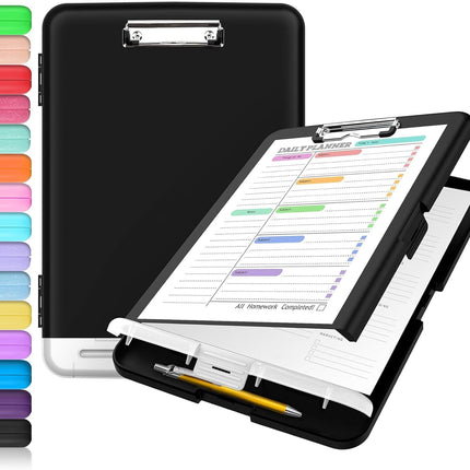 Clipboard with Storage 8.5x11 – Pen Holder, Low Profile Clip, Plastic Case