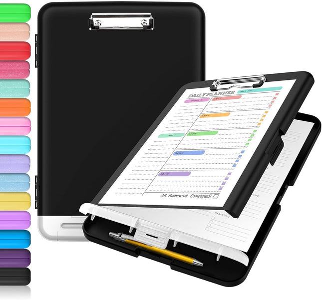 Clipboard with Storage 8.5x11 – Pen Holder, Low Profile Clip, Plastic Case