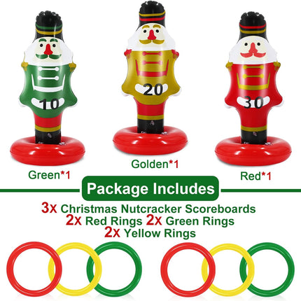 3-Pack Large Inflatable Christmas Nutcrackers, Ring Toss Party Games for Kids & Families