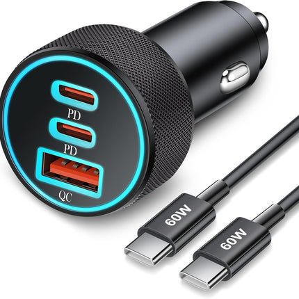 67W USB C Car Charger 3 Port Fast Charging Adapter for iPhone Samsung