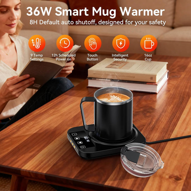 Coffee Mug Warmer & 16oz Mug Set – Electric Smart Heater with 9 Temp Settings