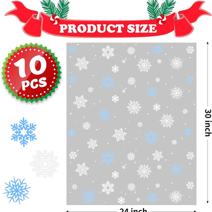 10pcs Christmas Cellophane Gift Bags – 24x30" Blue Snowflake Wrap