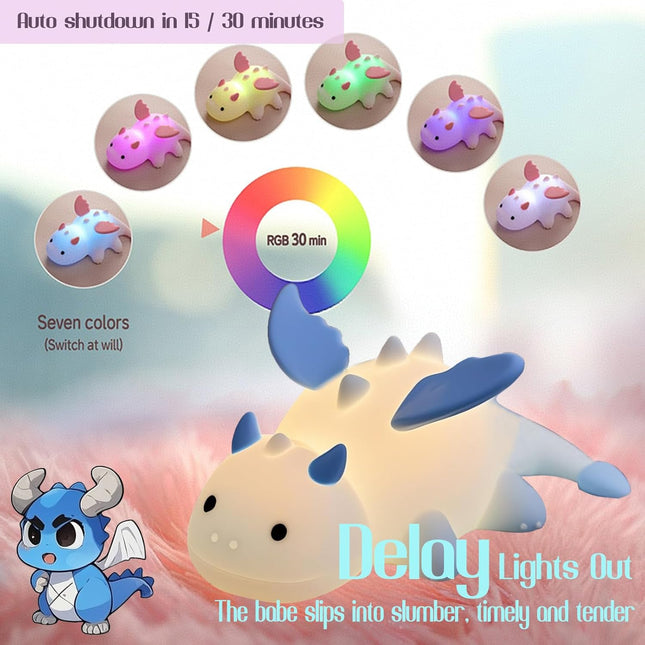 Soft Silicone Baby Dragon Lamp – RGB & 3-Level Warm Light, Portable Night Light