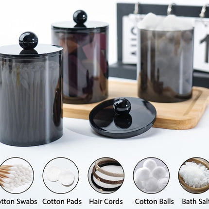 2-Pack Q-Tip Holders – Black Bathroom Jars for Cotton Swabs & Pads, 10-12oz