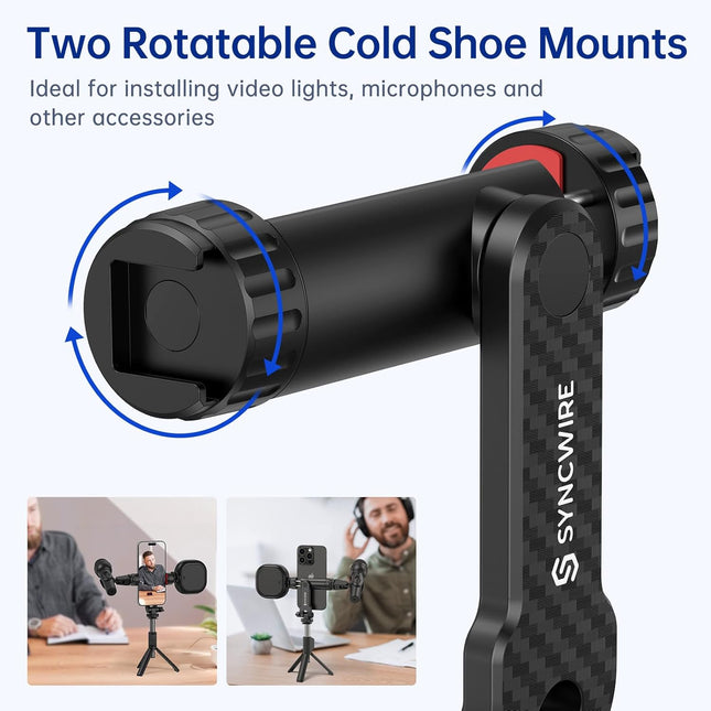 Universal Tripod Phone Mount – 360° Rotate, 180° Tilt with Cold Shoe Adapter