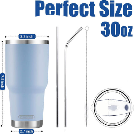 30 oz Blue Insulated Tumbler Stainless Steel Mug Straw Lid Double Wall