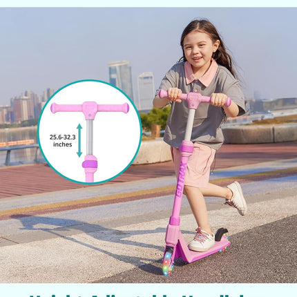 K03 Kids Kick Scooter 5" LED Wheels Adjustable Handlebar Anti Slip Deck Pink