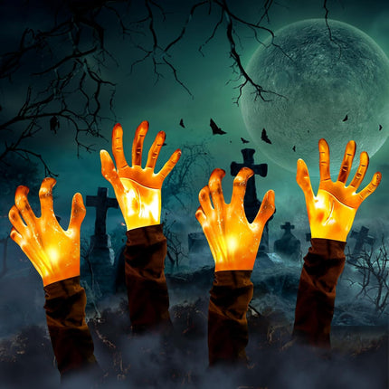 4-Piece Halloween Zombie Hand Pathway Lights, Waterproof Arm Stakes for Yard Decor