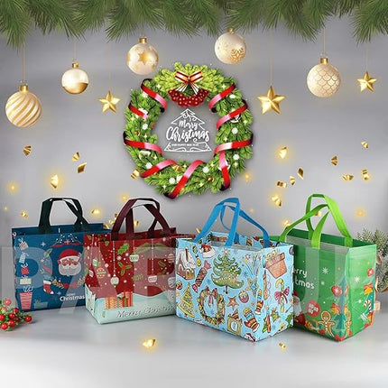Reusable Non-Woven Christmas Gift Bags with Handles for Holiday Wrapping and Shopping