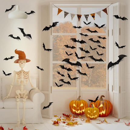 100-Piece 3D Halloween Bat Wall Stickers, PVC Bats for Indoor Outdoor Party Decor