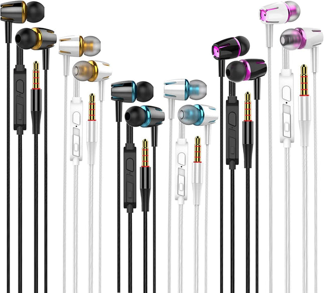 6-Pack Wired Earbuds with Microphone In-Ear Headphones Powerful Bass