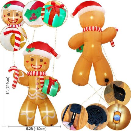 8ft Inflatable Gingerbread Man with Built-in LEDs, Outdoor Christmas Yard Decor