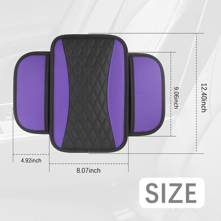 Patchwork Leather Car Center Console Cover with Side Pocket Armrest Organizer Purple