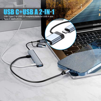 Aluminum USB C Hub 7 in 1 Adapter for MacBook PC Laptop and More Devices