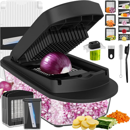 Vegetable Chopper 8 Blade Mandoline Slicer Food Cutter with Container Black