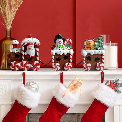 LED Christmas Train Set Indoor Decoration with Gingerbread Figurines for Table