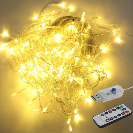 33FT 240 LED Christmas Icicle Lights – 8 Modes USB Curtain String Lights