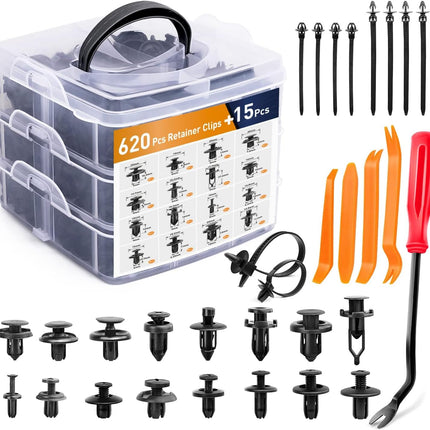 635Pcs Automotive Fasteners Kit, Nylon Bumper Rivets & Retainer Clips