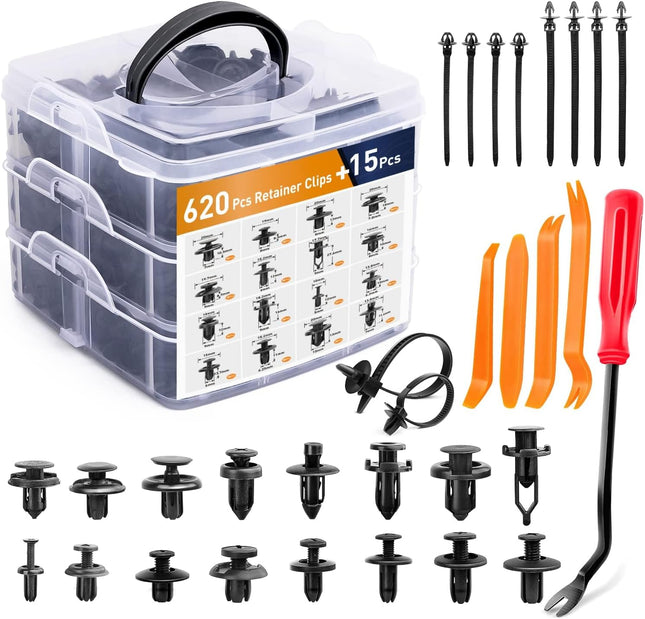 635Pcs Automotive Fasteners Kit, Nylon Bumper Rivets & Retainer Clips