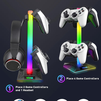 RGB Gaming Headset Stand with 2 USB Ports 10 Light Modes Non Slip Base Black