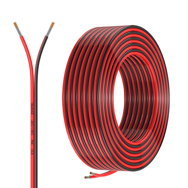 16GA 2-Conductor 100FT Electrical Wire – Red/Black PVC Copper-Clad Aluminum