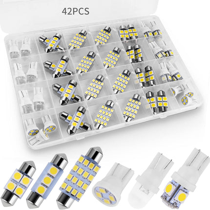 42Pcs LED Car Interior Light Bulb Kit, White Dome Map & Tail Lamps Set