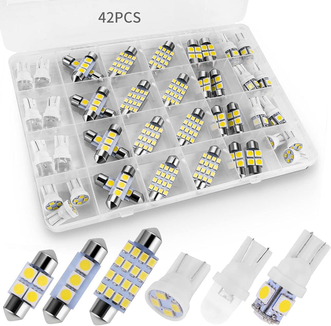 42Pcs LED Car Interior Light Bulb Kit, White Dome Map & Tail Lamps Set