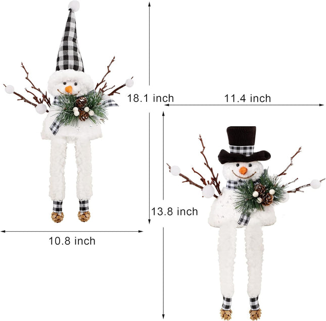 Christmas Snowman Decorations, 2PCS Plush Buffalo Checked Mantel Ornaments