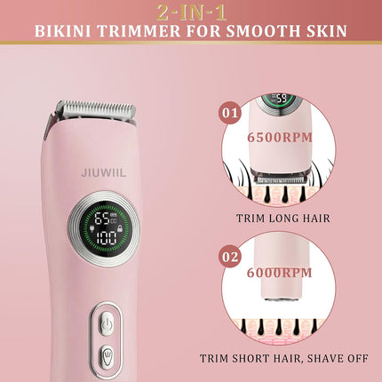 2-in-1 Bikini Trimmer for Women, IPX7 Waterproof Wet & Dry Electric Shaver for Body Hair