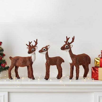 3 PCS Christmas Reindeer Decor Rustic Elk Ornaments Handcrafted Tabletop