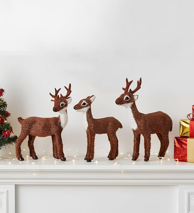 3 PCS Christmas Reindeer Decor Rustic Elk Ornaments Handcrafted Tabletop
