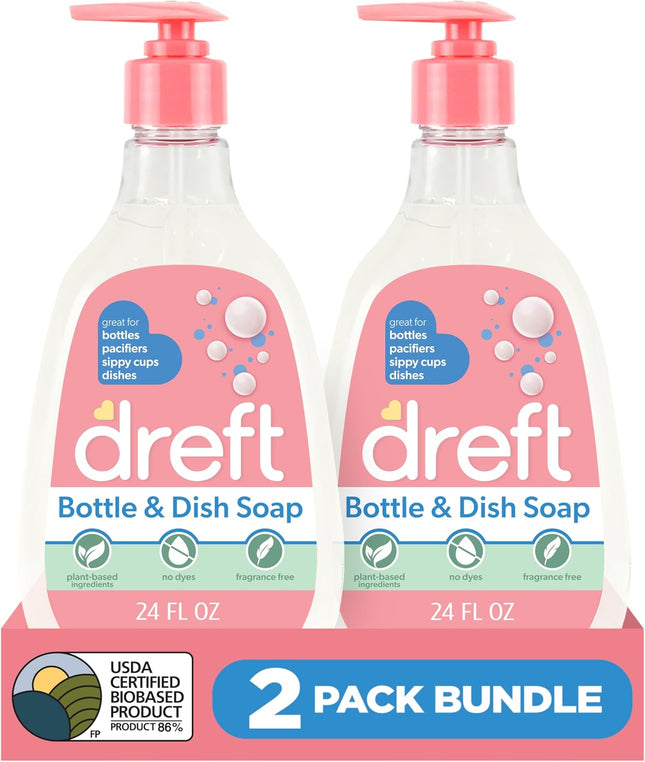 Baby Bottle & Dish Soap, 24 Fl Oz (2-Pack) – Fragrance-Free, Removes Odor & Film