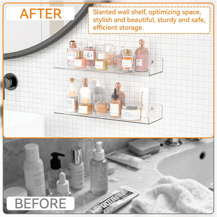 4-Pack 15" Clear Acrylic Floating Shelves – No-Drill Wall Storage & Display