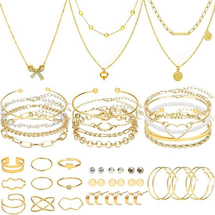 49-Piece Gold Jewelry Set for Women – Necklace, Bracelet, Ring & Earrings