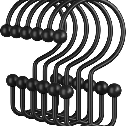 12PCS Black Shower Curtain Hooks Double Rust Resistant Metal Bathroom Rings
