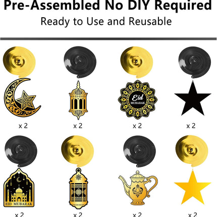 34Pcs Ramadan Decorations – Eid Mubarak Banner, Star, Moon & Lantern Hanging Swirls